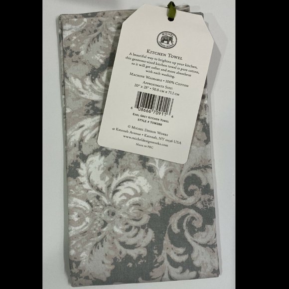 Michel Design Works Kitchen Towel Earl Grey Damask Pattern 20" x 28" 100% Cotton - Picture 2 of 3